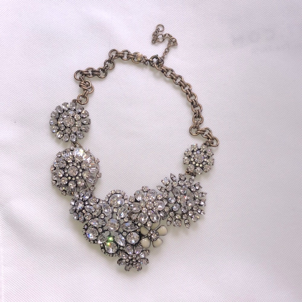 J Crew Crystal rhinestone gold tone statement necklace
